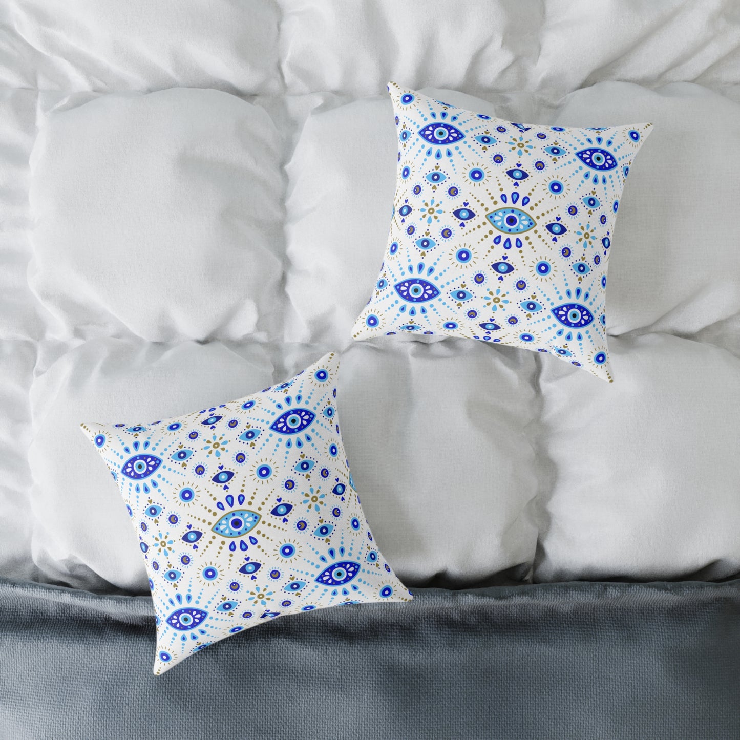 Bohemian Eye Pattern Pillow, Cozy Home Decor, Boho Accent Cushion, Throw Pillow for Couch, Gift for Her, Blue and White Decor