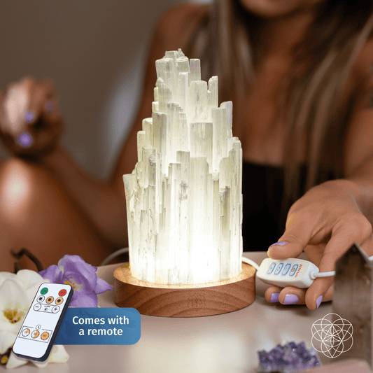 Decorative crystal lamp with remote control on a table