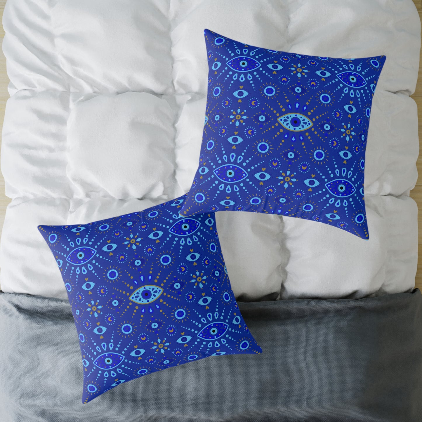 Boho Blue Eye Square Pillow, Decorative Cushion, Home Decor, Throw Pillow, Gift for Her, Cozy Living Room