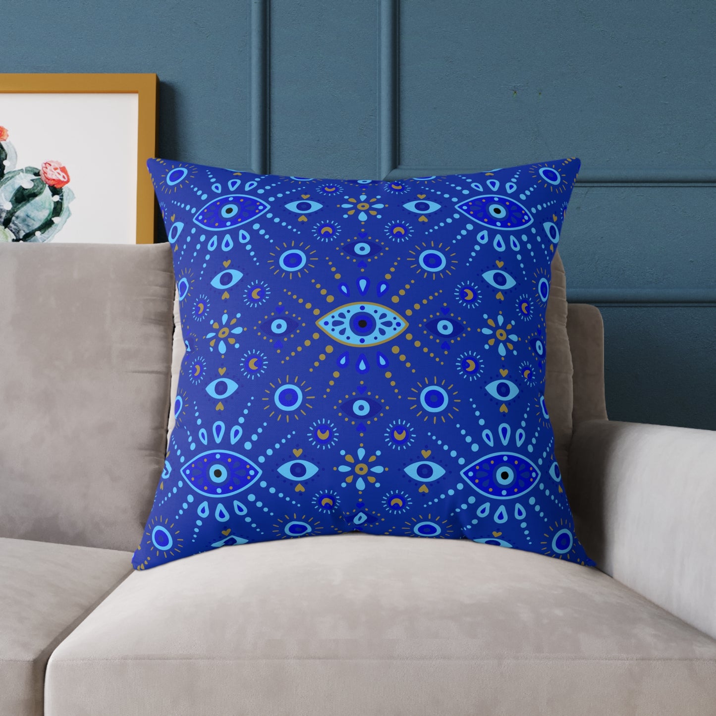 Boho Blue Eye Square Pillow, Decorative Cushion, Home Decor, Throw Pillow, Gift for Her, Cozy Living Room