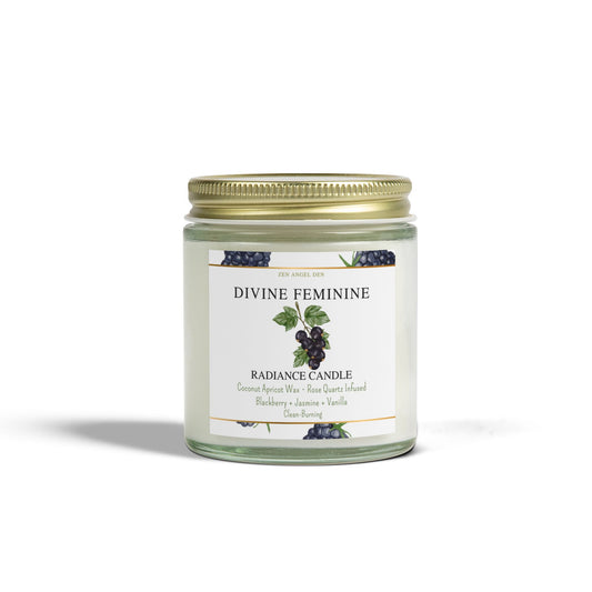 Candle, Divine Feminine Radiance, Blackberry Jasmine Vanilla, Rose Quartz Crystal, Coconut Apricot Wax, Spiritual Self-Care