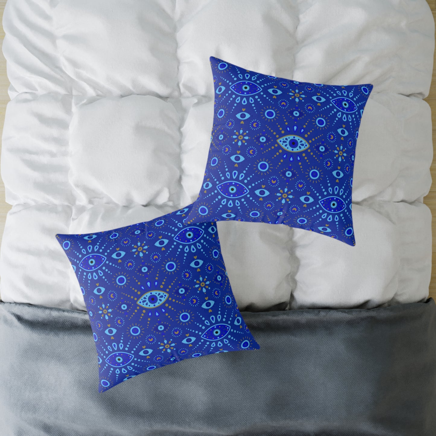 Boho Blue Eye Square Pillow, Decorative Cushion, Home Decor, Throw Pillow, Gift for Her, Cozy Living Room