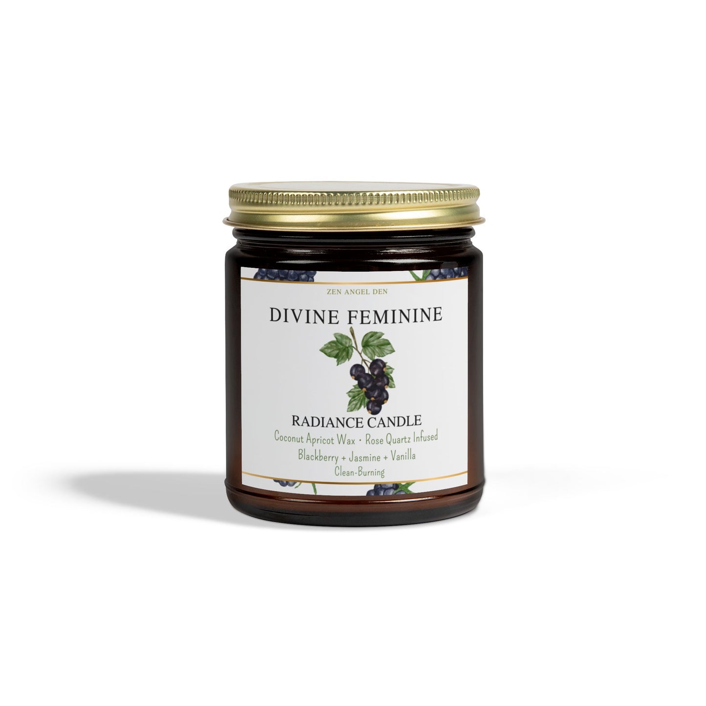 Candle, Divine Feminine Radiance, Blackberry Jasmine Vanilla, Rose Quartz Crystal, Coconut Apricot Wax, Spiritual Self-Care