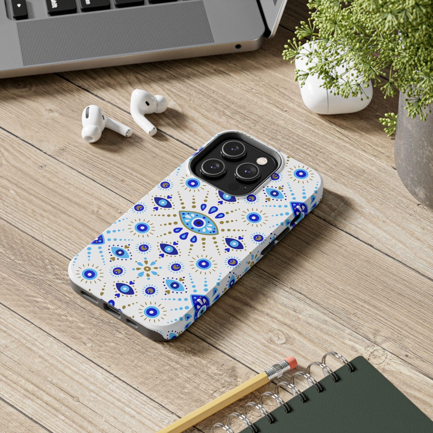 Blue Eye Pattern Tough Phone Cases, Durable Phone Cover, Bohemian Style, Unique Gift, Protective Tech Accessory
