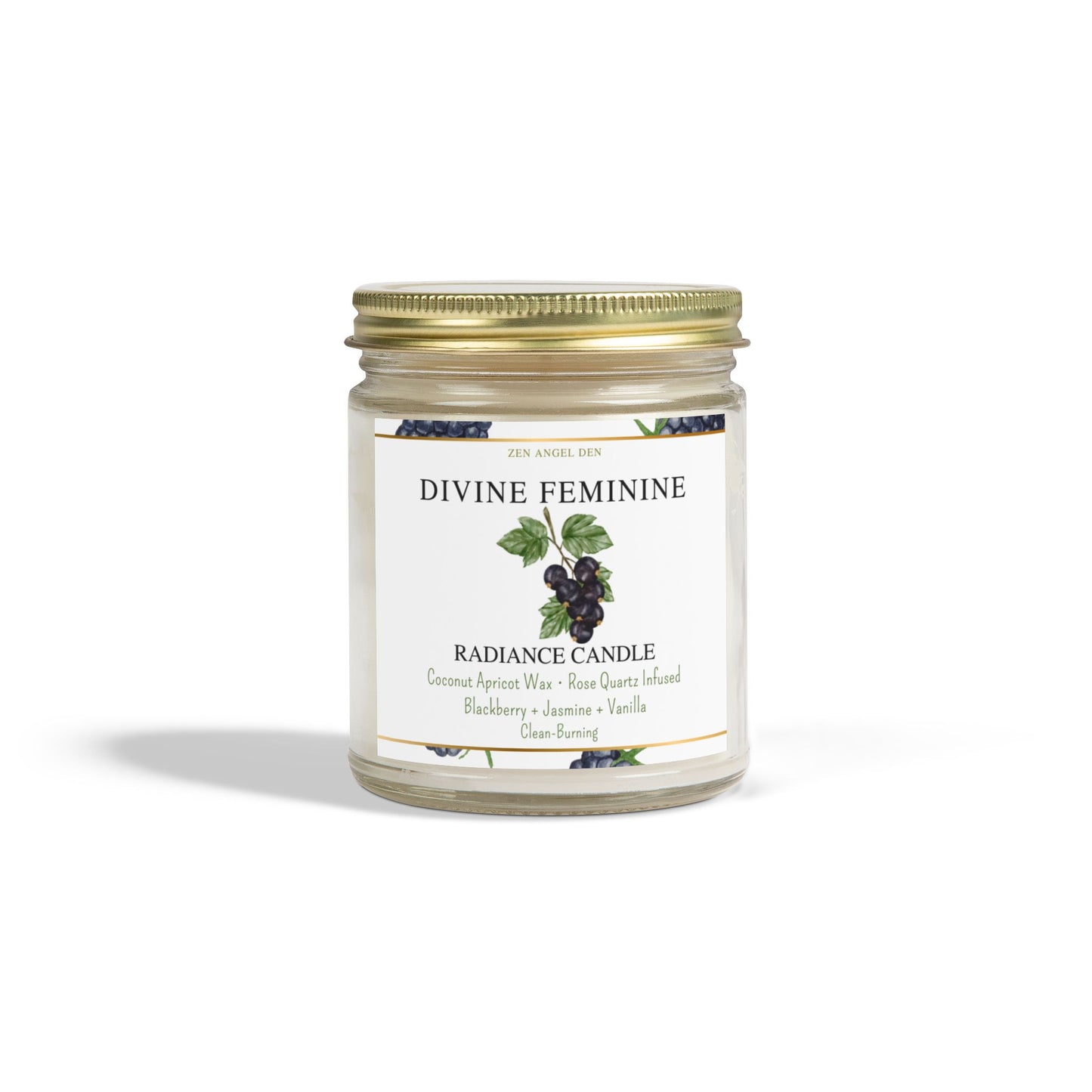 Candle, Divine Feminine Radiance, Blackberry Jasmine Vanilla, Rose Quartz Crystal, Coconut Apricot Wax, Spiritual Self-Care