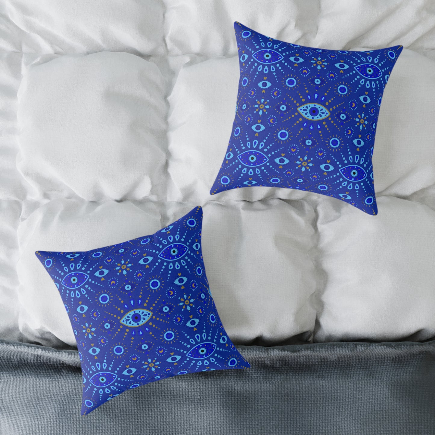 Boho Blue Eye Square Pillow, Decorative Cushion, Home Decor, Throw Pillow, Gift for Her, Cozy Living Room