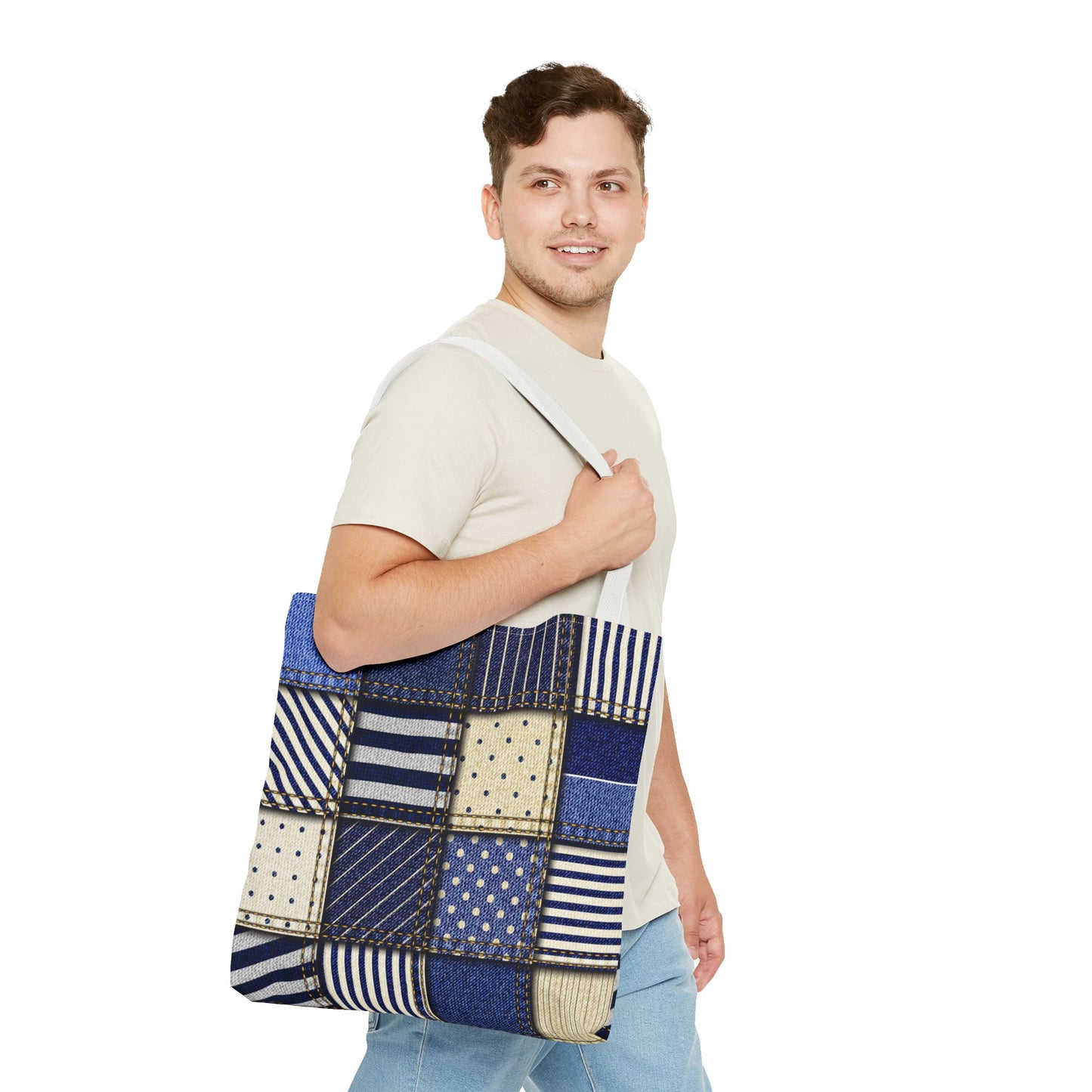 Denim Patchwork Tote Bag - Stylish Everyday Bag, Eco-Friendly Fashion, Perfect for Shopping, Beach, Travel, or Gifts