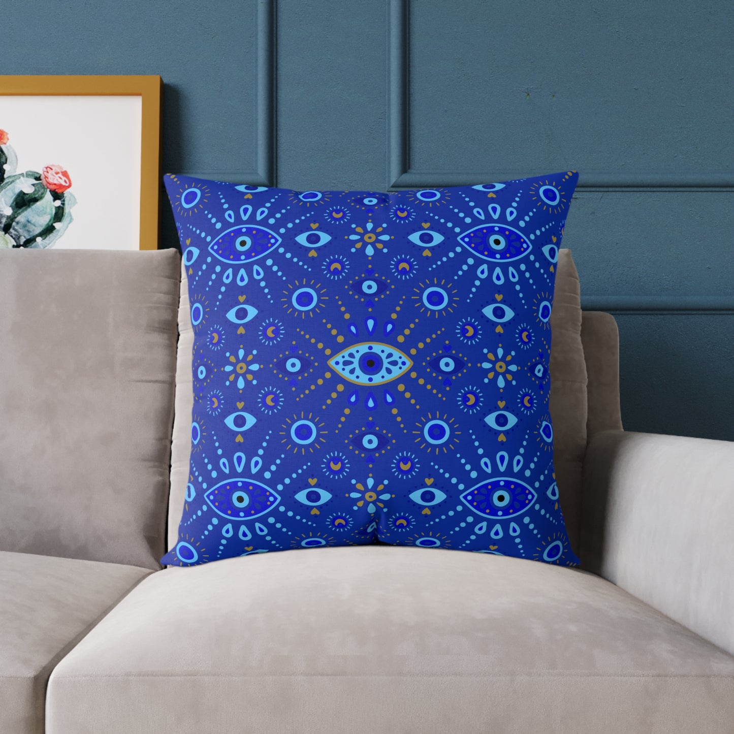 Boho Blue Eye Square Pillow, Decorative Cushion, Home Decor, Throw Pillow, Gift for Her, Cozy Living Room