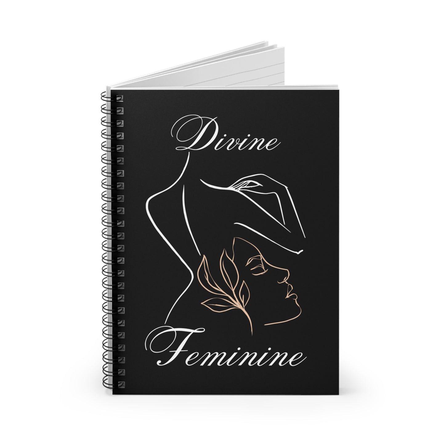 Divine Feminine Spiral Notebook - Empowering Journal for Self-Reflection, Gift for Women, Art Notepad, Black and Gold Design