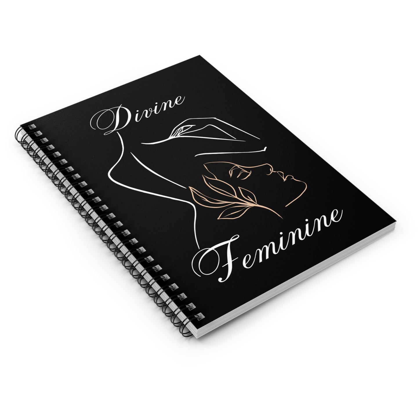 Divine Feminine Spiral Notebook - Empowering Journal for Self-Reflection, Gift for Women, Art Notepad, Black and Gold Design