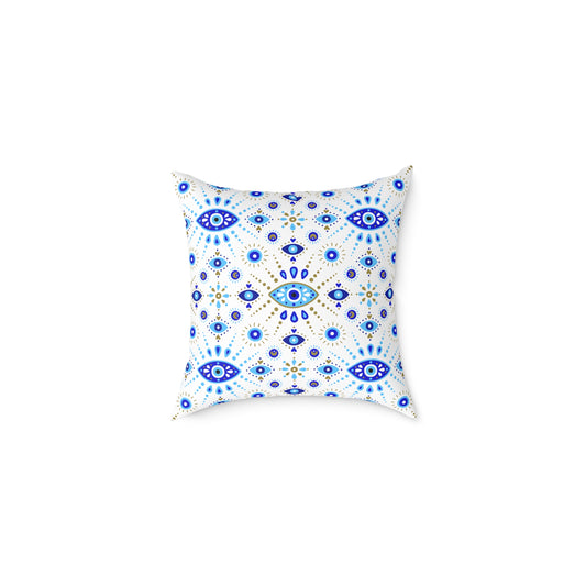 Bohemian Eye Pattern Pillow, Cozy Home Decor, Boho Accent Cushion, Throw Pillow for Couch, Gift for Her, Blue and White Decor