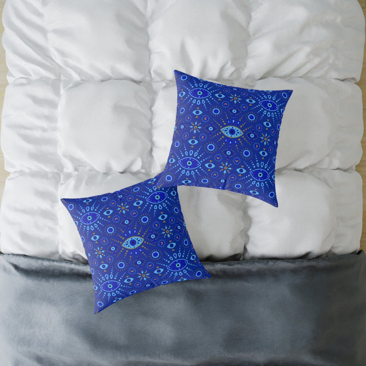 Boho Blue Eye Square Pillow, Decorative Cushion, Home Decor, Throw Pillow, Gift for Her, Cozy Living Room