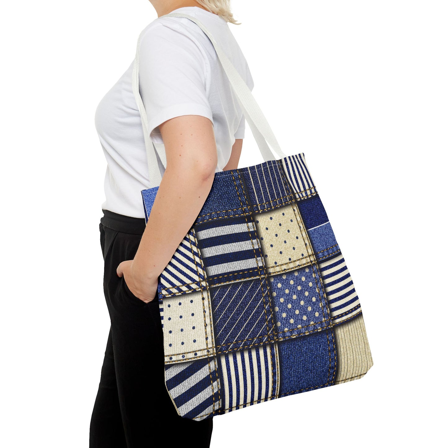 Denim Patchwork Tote Bag - Stylish Everyday Bag, Eco-Friendly Fashion, Perfect for Shopping, Beach, Travel, or Gifts