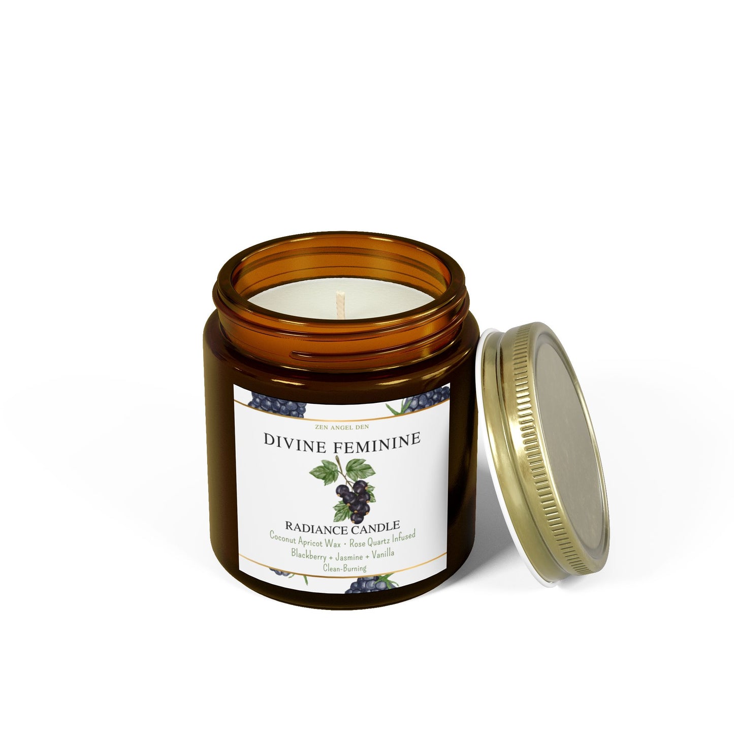 Candle, Divine Feminine Radiance, Blackberry Jasmine Vanilla, Rose Quartz Crystal, Coconut Apricot Wax, Spiritual Self-Care