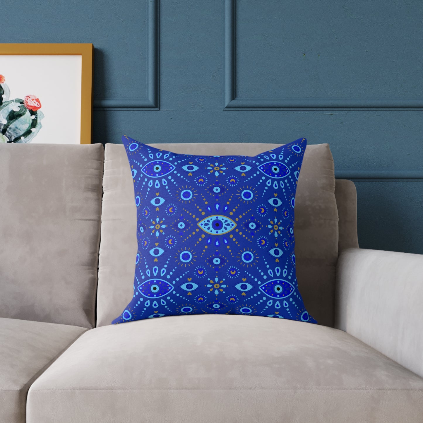 Boho Blue Eye Square Pillow, Decorative Cushion, Home Decor, Throw Pillow, Gift for Her, Cozy Living Room