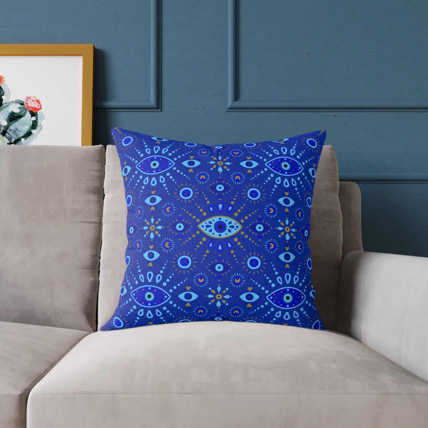 Boho Blue Eye Square Pillow, Decorative Cushion, Home Decor, Throw Pillow, Gift for Her, Cozy Living Room