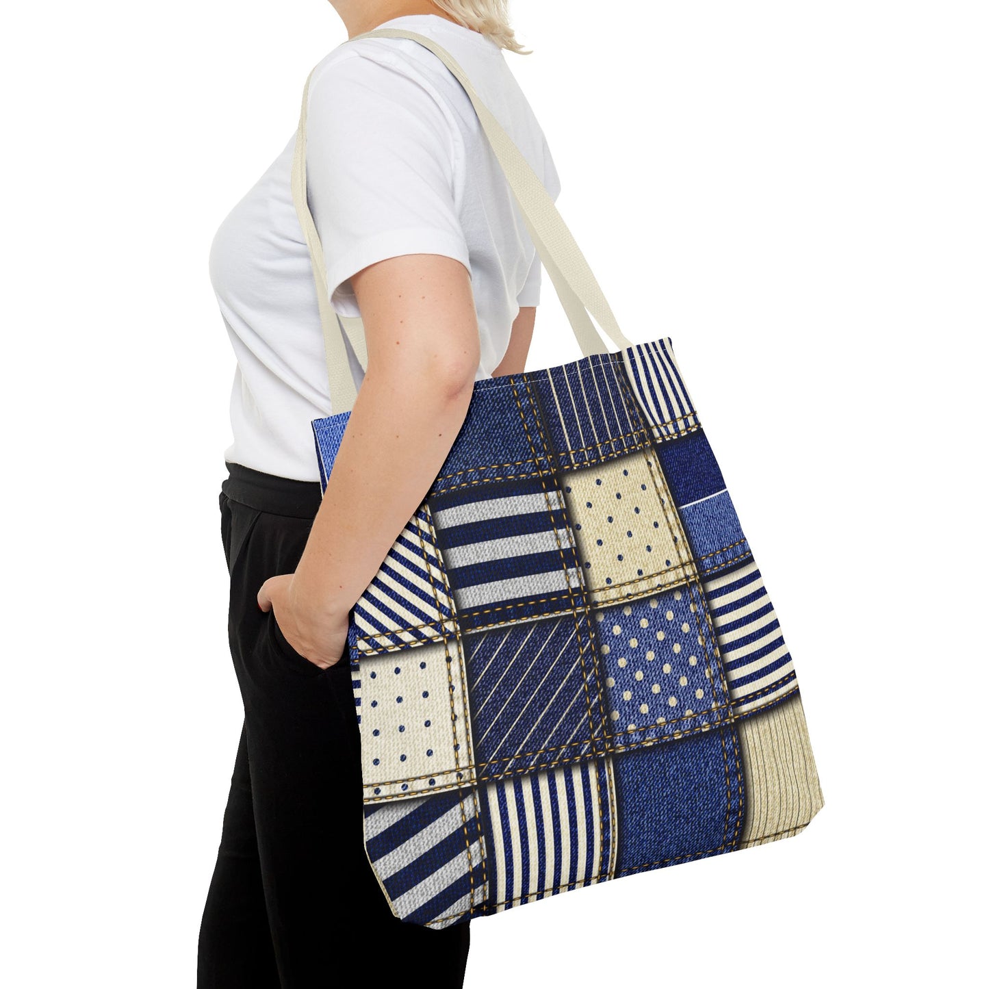 Denim Patchwork Tote Bag - Stylish Everyday Bag, Eco-Friendly Fashion, Perfect for Shopping, Beach, Travel, or Gifts