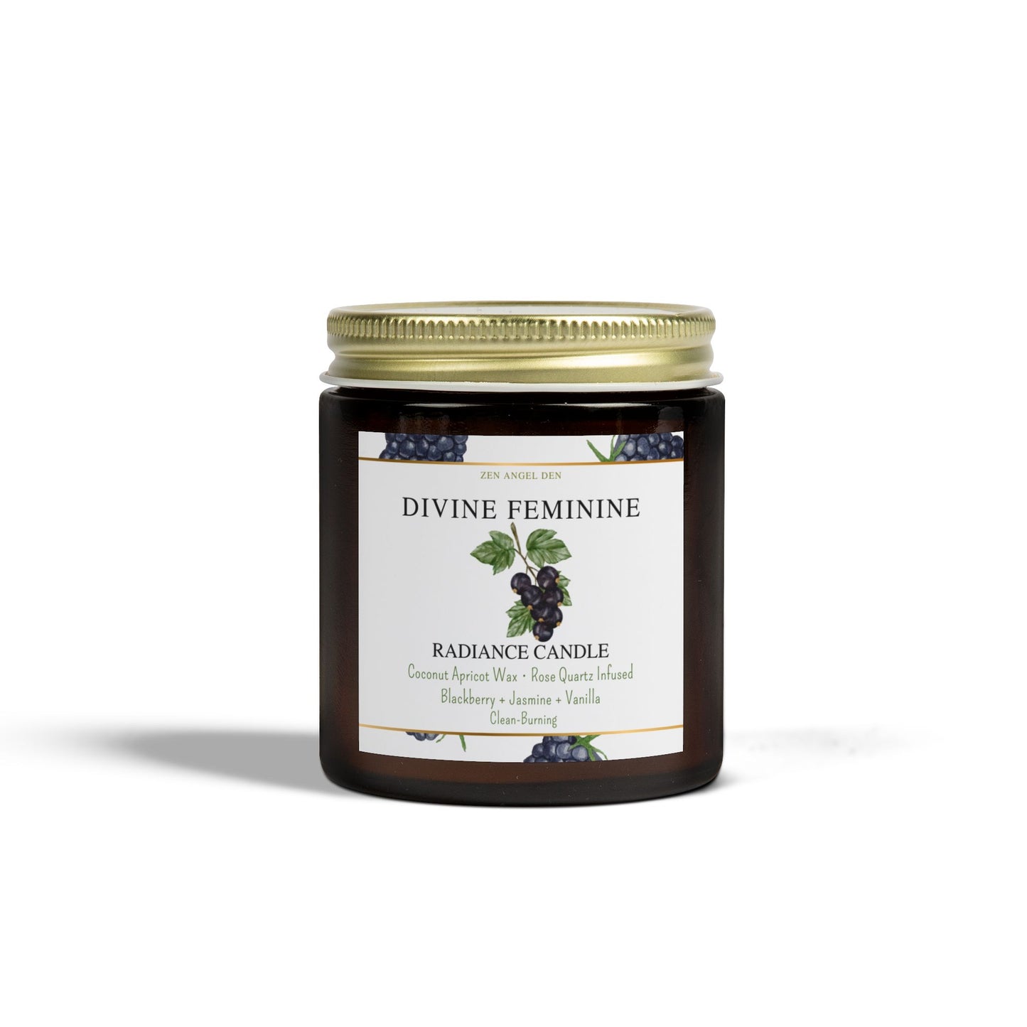 Candle, Divine Feminine Radiance, Blackberry Jasmine Vanilla, Rose Quartz Crystal, Coconut Apricot Wax, Spiritual Self-Care