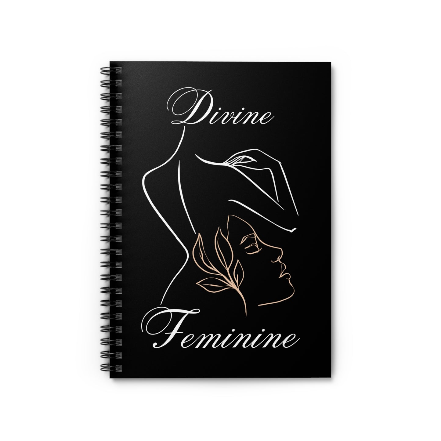 Divine Feminine Spiral Notebook - Empowering Journal for Self-Reflection, Gift for Women, Art Notepad, Black and Gold Design
