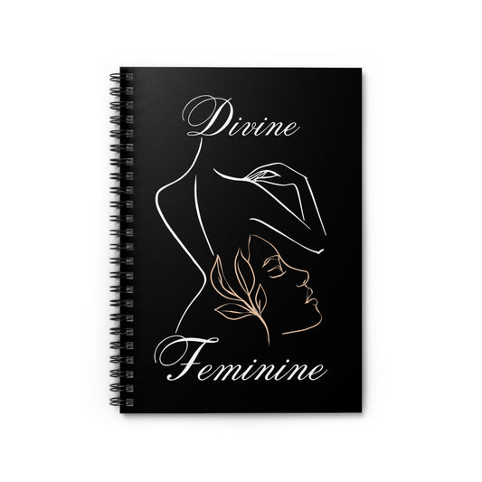 Divine Feminine Spiral Notebook - Empowering Journal for Self-Reflection, Gift for Women, Art Notepad, Black and Gold Design