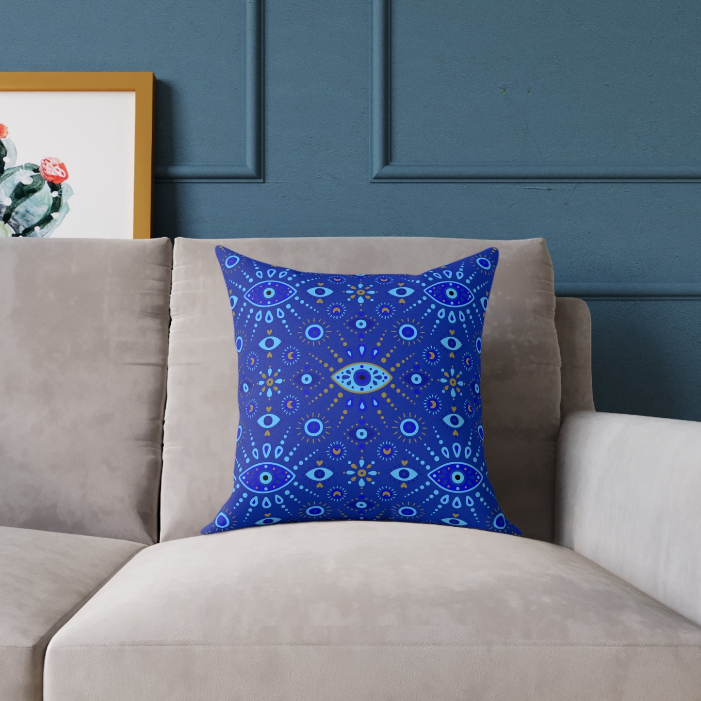 Boho Blue Eye Square Pillow, Decorative Cushion, Home Decor, Throw Pillow, Gift for Her, Cozy Living Room