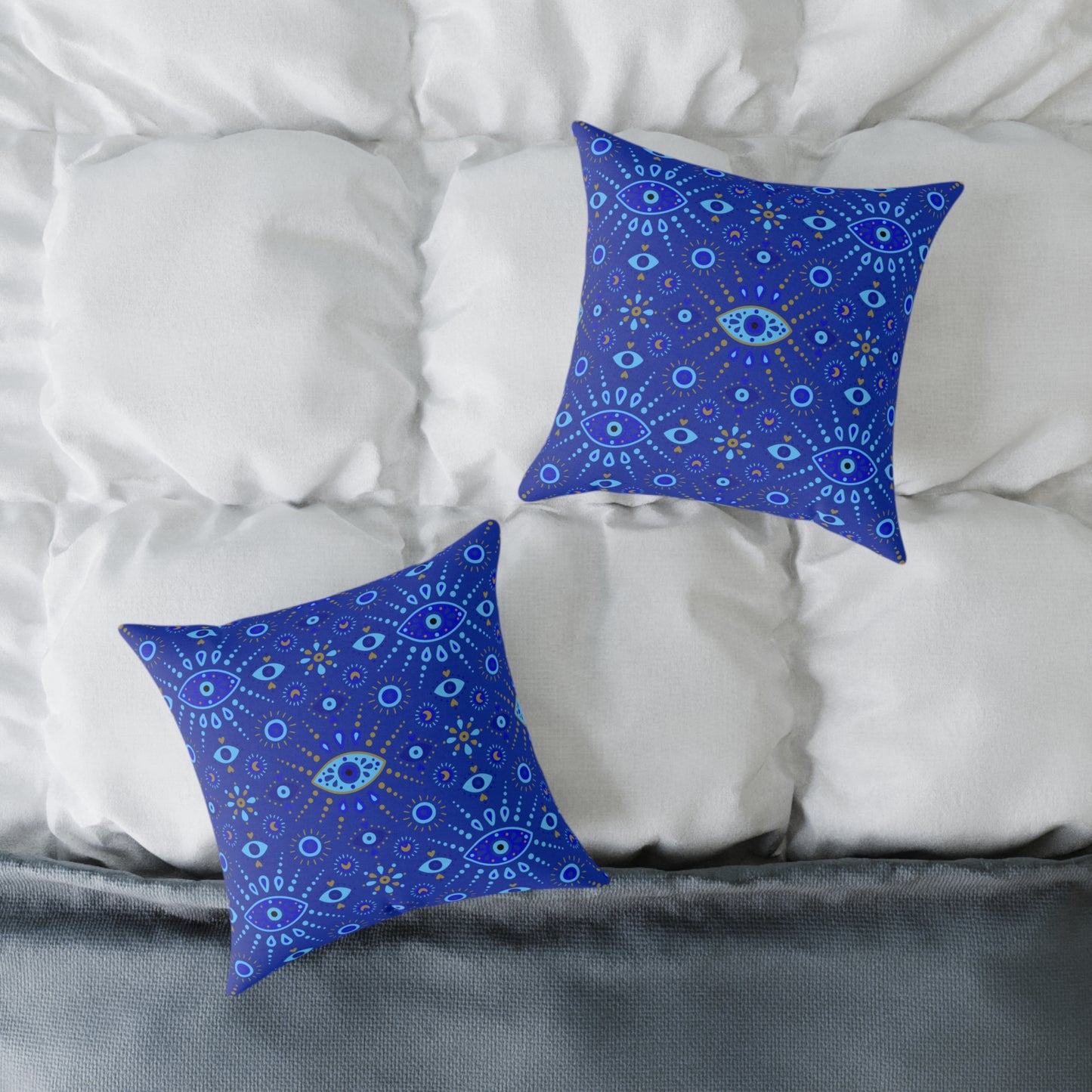 Boho Blue Eye Square Pillow, Decorative Cushion, Home Decor, Throw Pillow, Gift for Her, Cozy Living Room