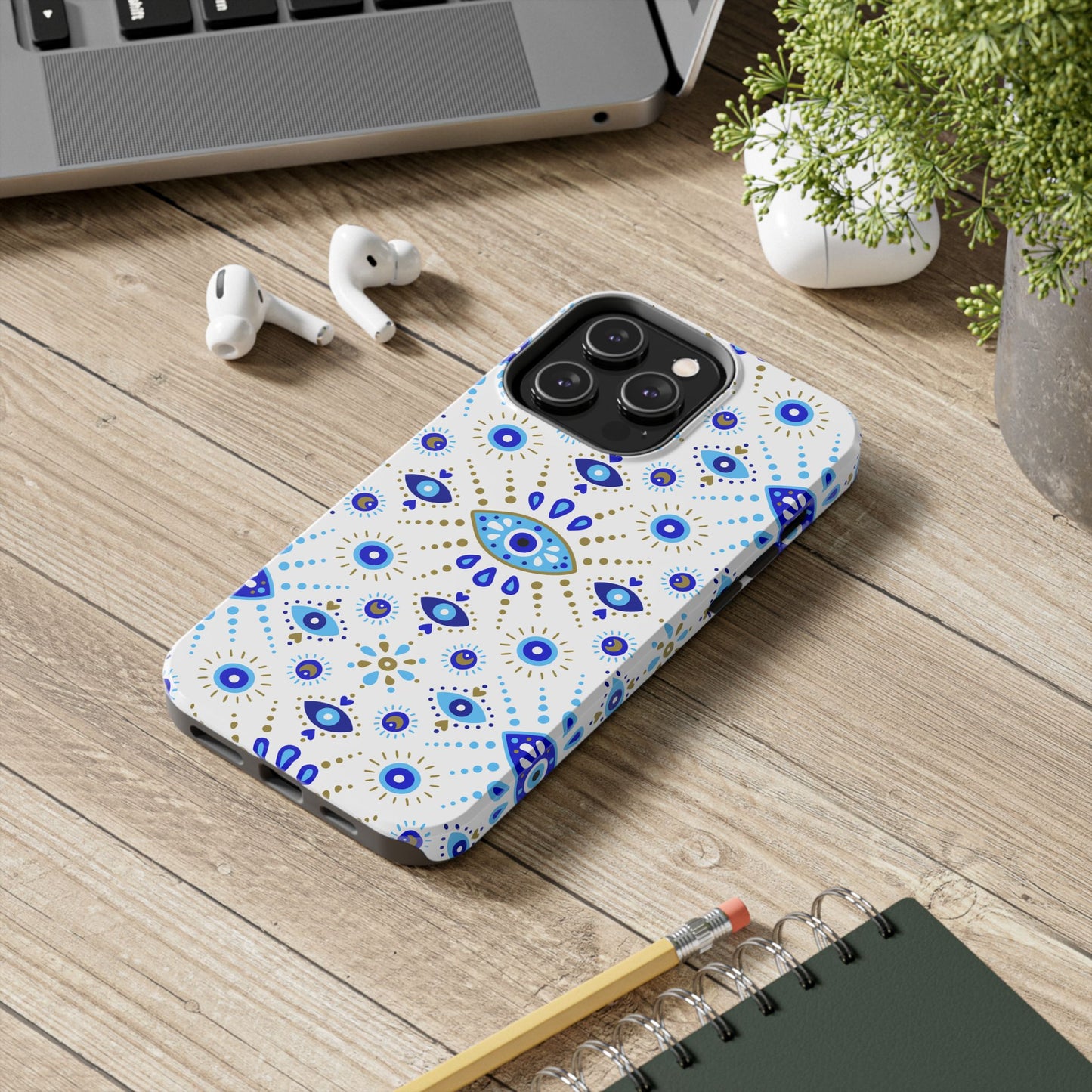 Blue Eye Pattern Tough Phone Cases, Durable Phone Cover, Bohemian Style, Unique Gift, Protective Tech Accessory
