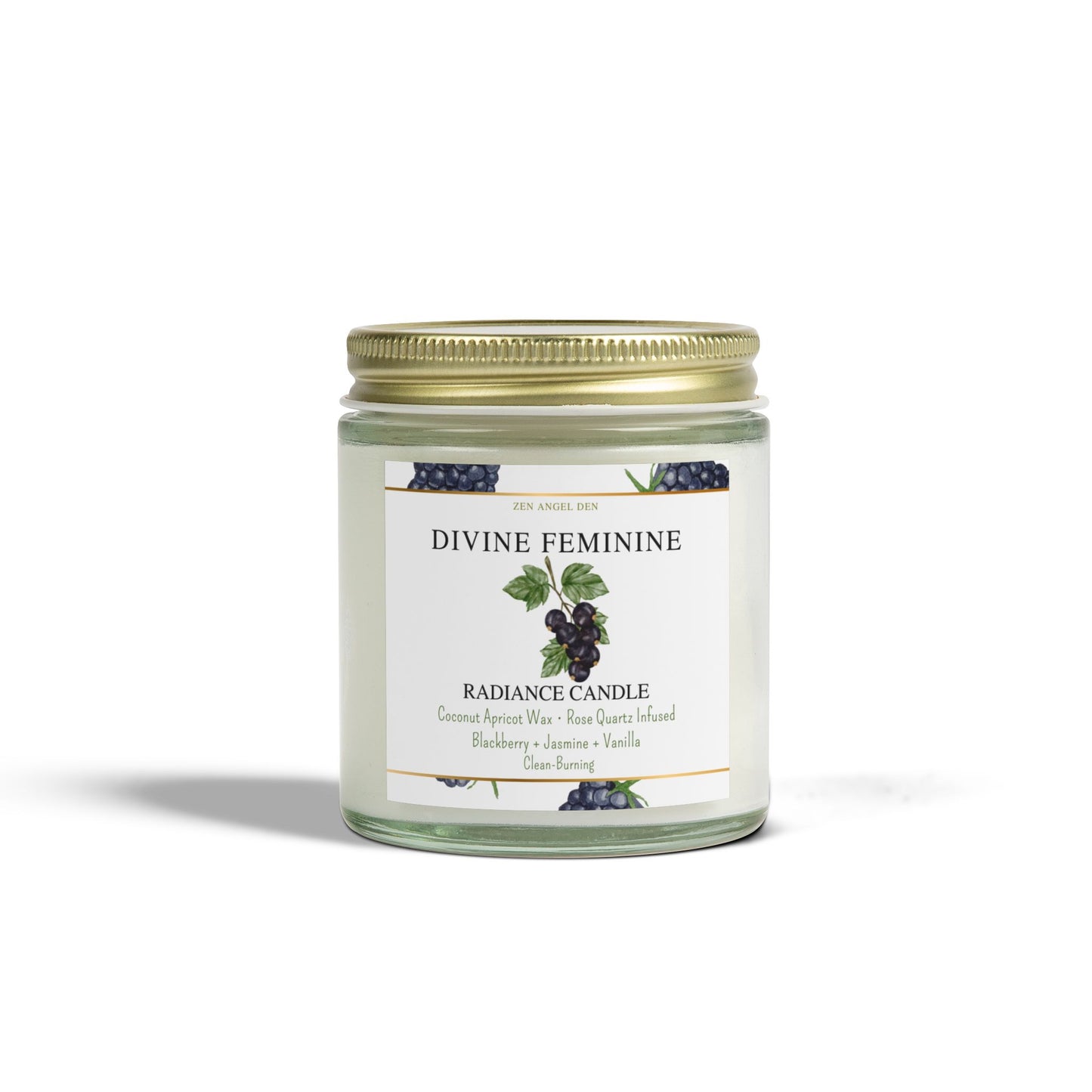 Candle, Divine Feminine Radiance, Blackberry Jasmine Vanilla, Rose Quartz Crystal, Coconut Apricot Wax, Spiritual Self-Care