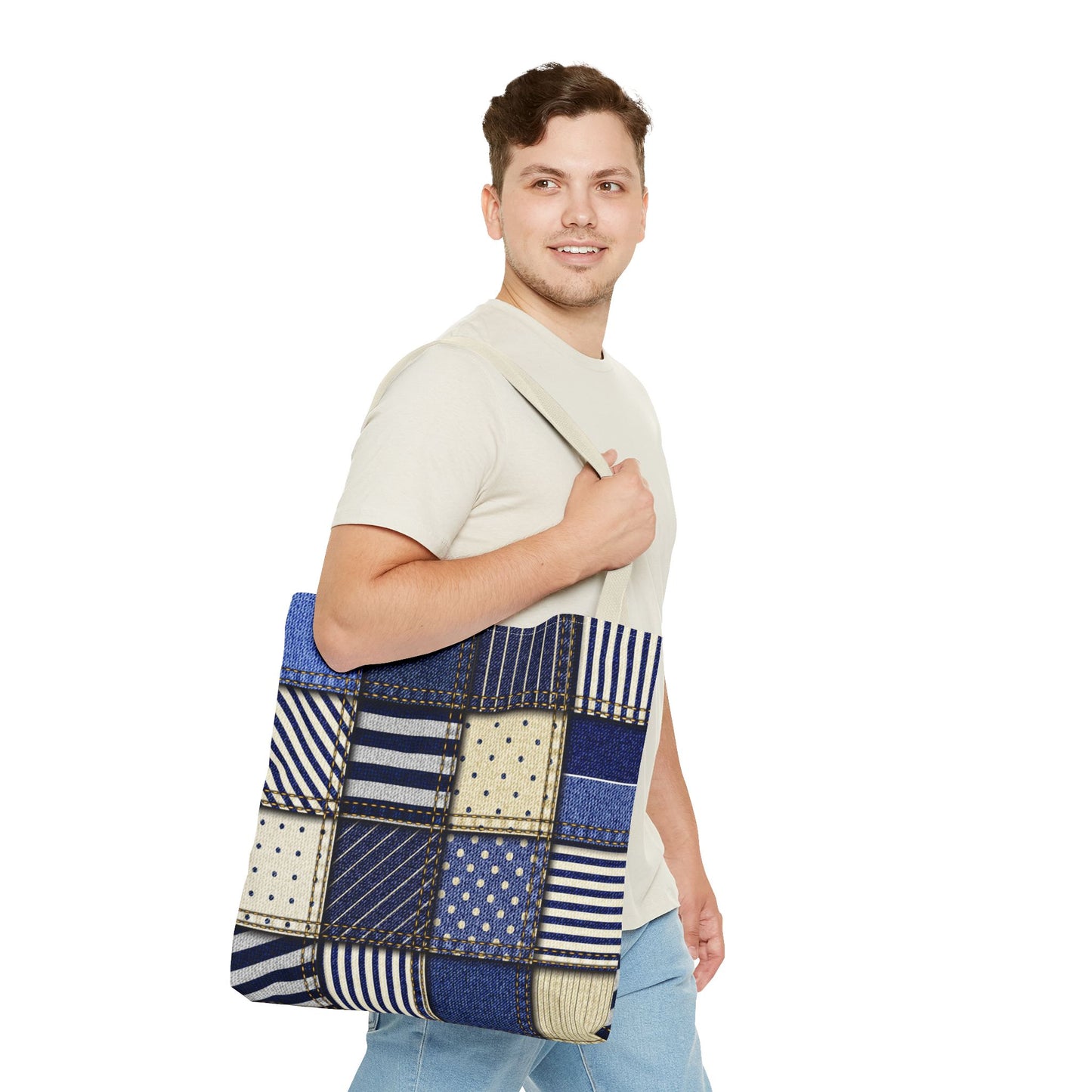 Denim Patchwork Tote Bag - Stylish Everyday Bag, Eco-Friendly Fashion, Perfect for Shopping, Beach, Travel, or Gifts