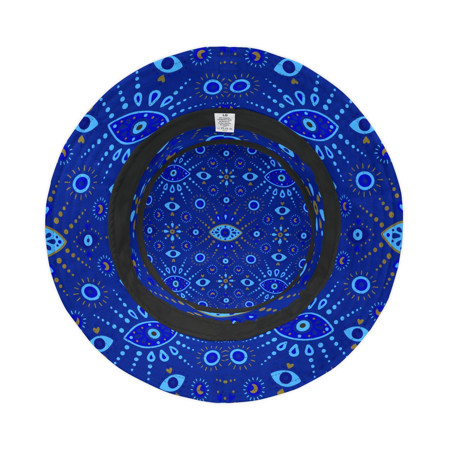 Blue patterned hat with a white background