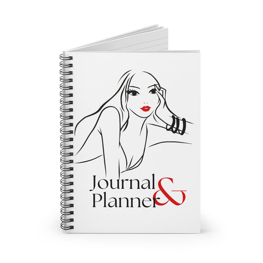 Journal and planner with a woman's face illustration on a white background