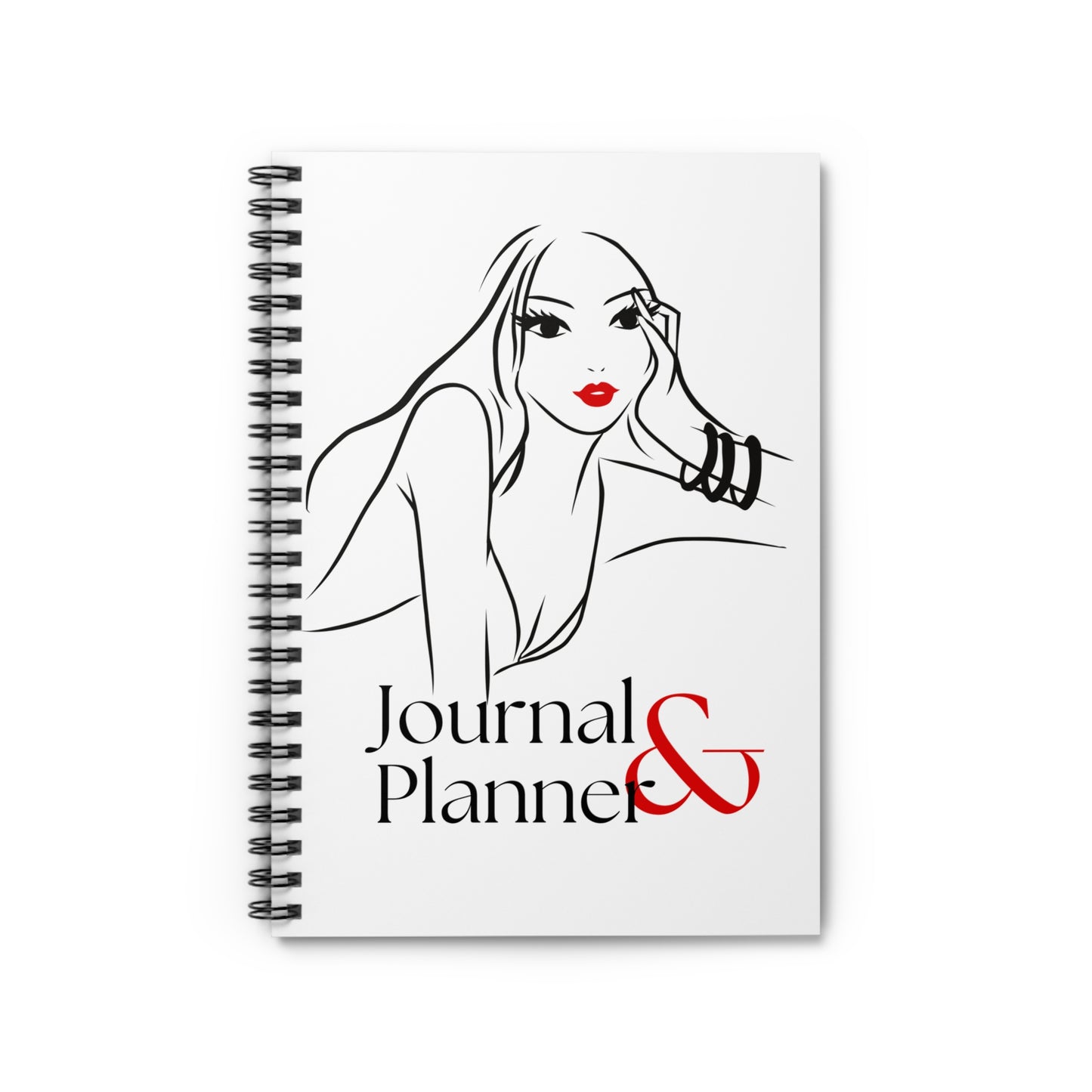 Journal and planner with a woman's face illustration on a white background