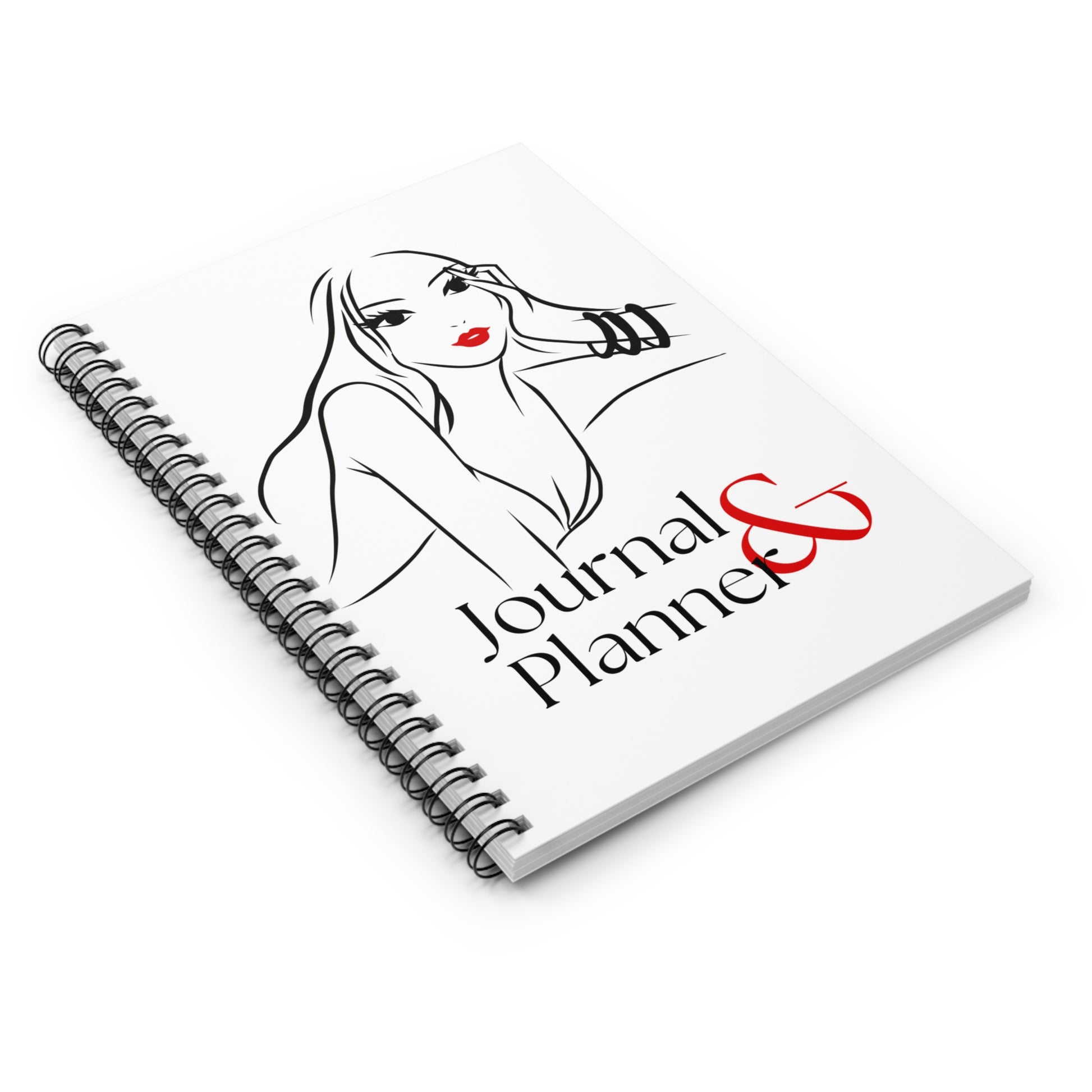 Journal and planner with a woman's face illustration on a white background