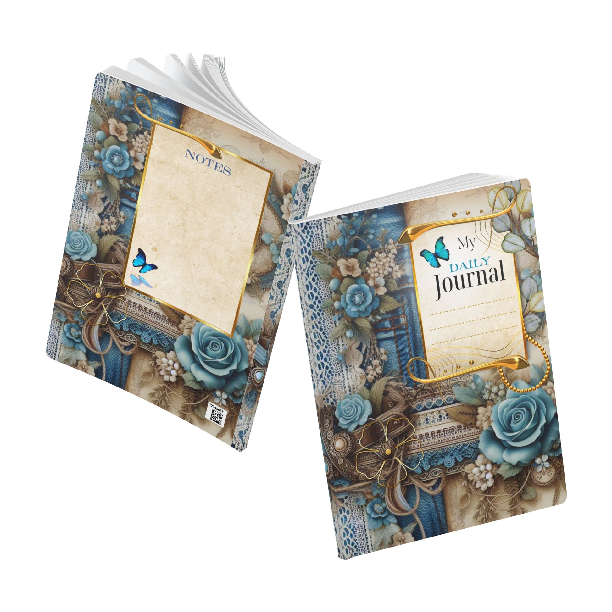 Decorative journal with floral and butterfly design on a white background