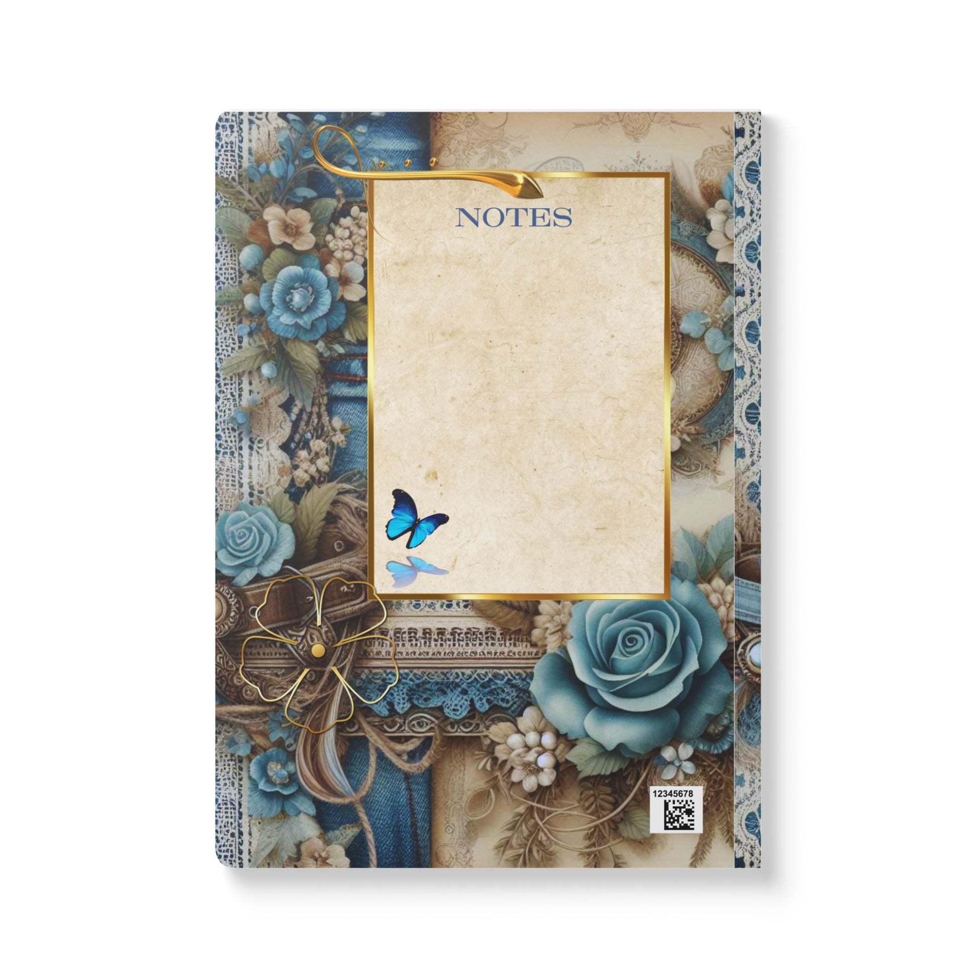 Decorative notebook with floral and butterfly design on a white background
