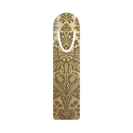 Decorative bookend with a gold and brown pattern on a white background