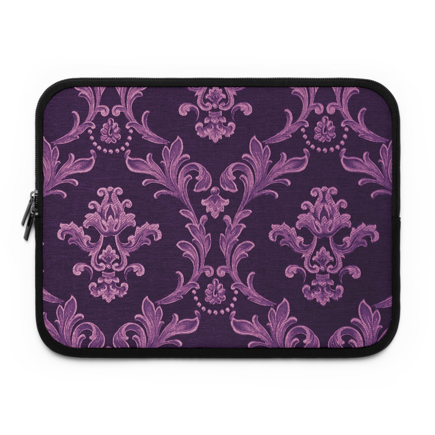 Purple floral patterned pouch on a white background