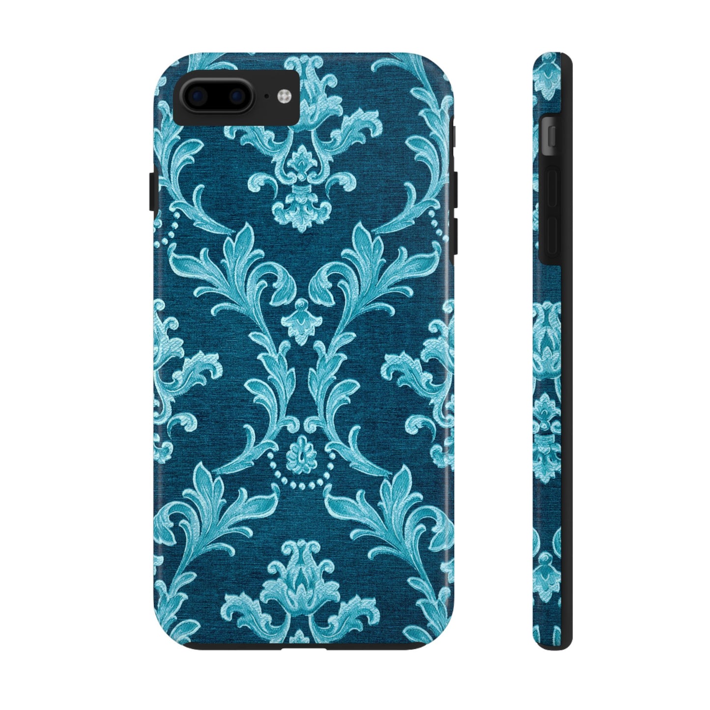 Phone case with blue floral pattern on a white background