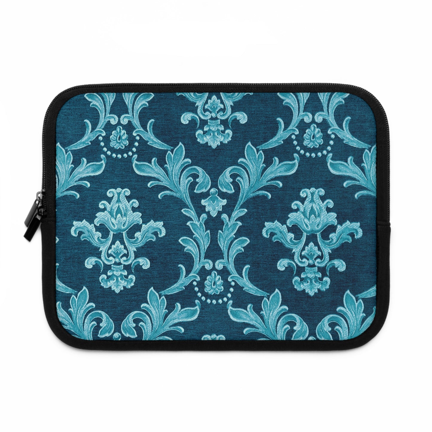 Blue floral patterned pouch on a white background