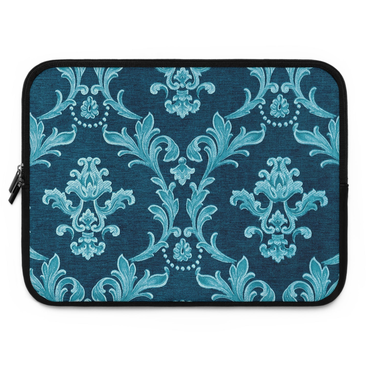 Blue and black patterned laptop sleeve on a white background