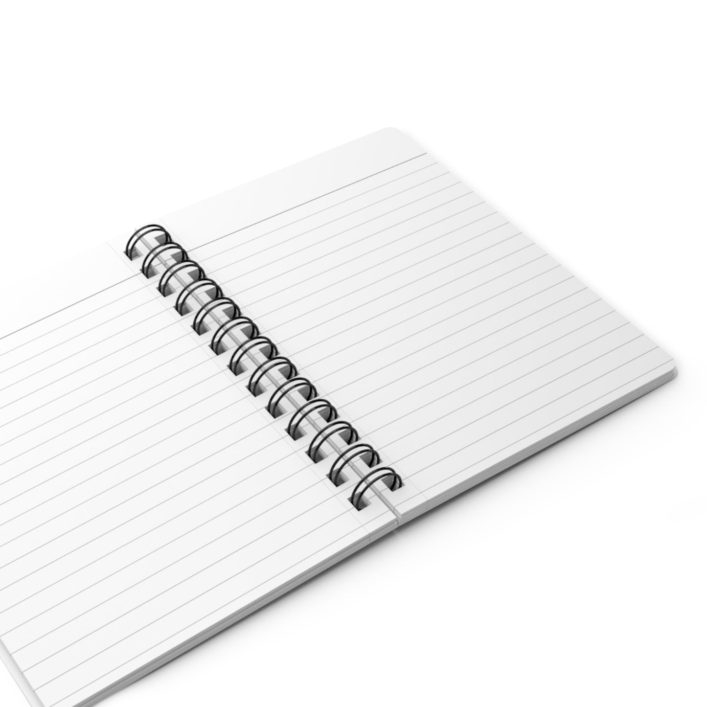 Open spiral-bound notebook with lined pages on a white background