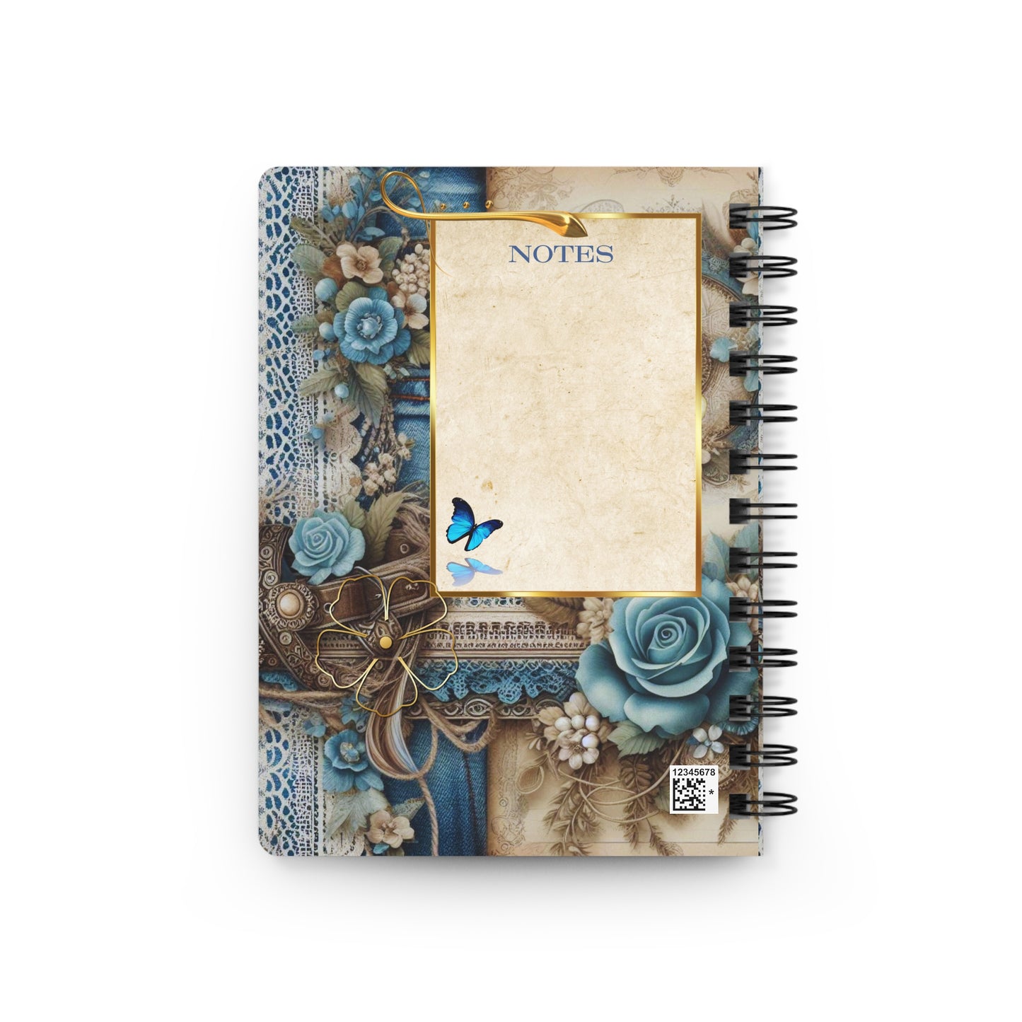 Decorative notebook with floral and butterfly design on a white background