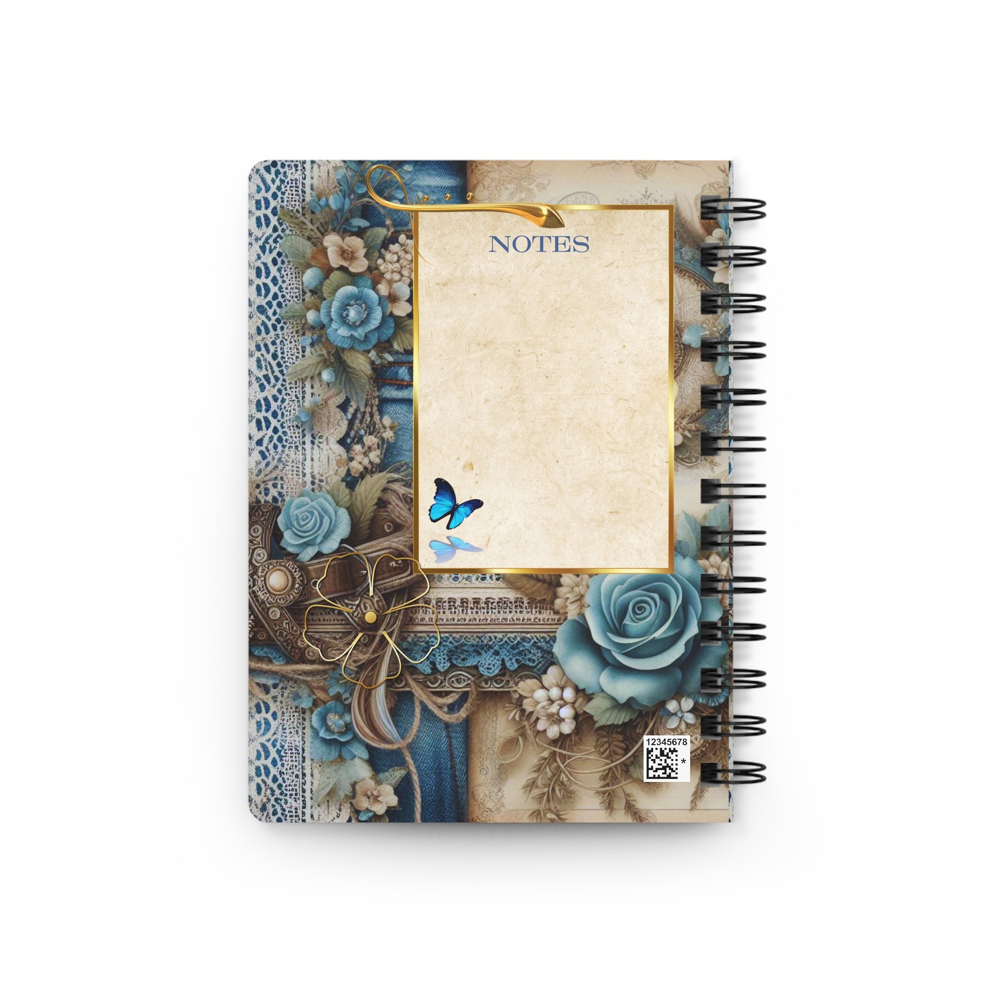 Decorative notebook with floral and butterfly design on a white background