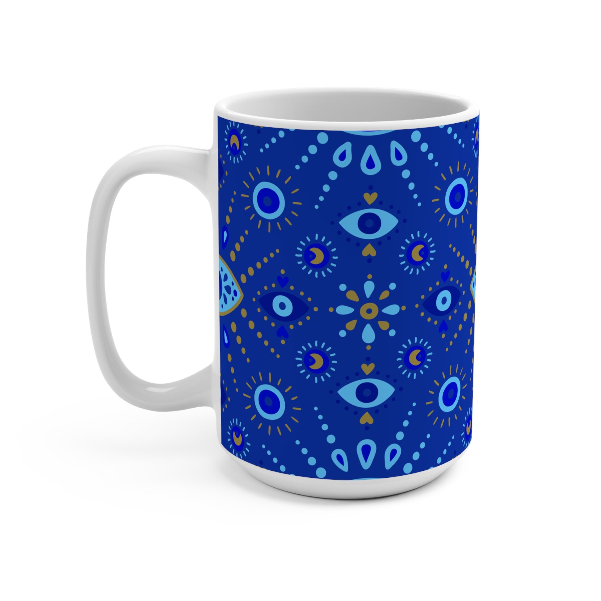 Mug with blue pattern on a white background