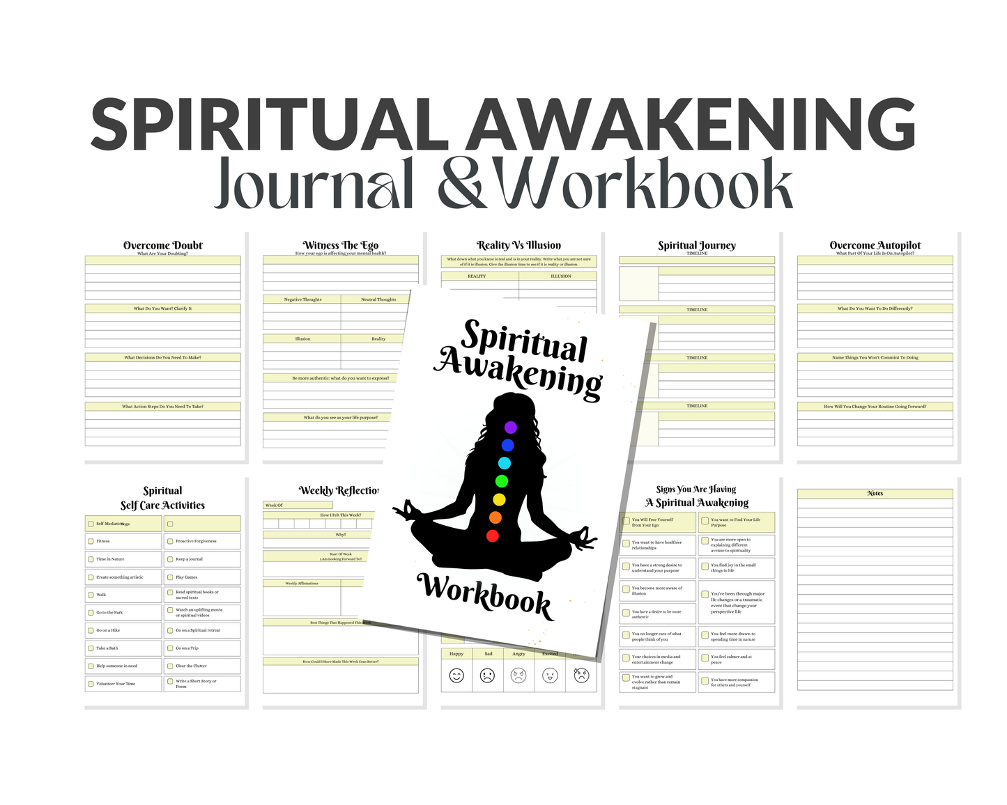 Spiritual Awakening Journal & Workbook with chakra design on a white background