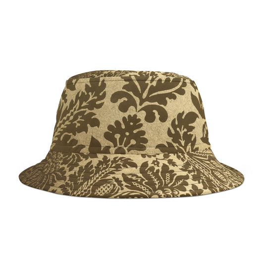 Bucket hat with brown floral pattern on beige background